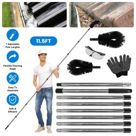 11.5FT Gutter Cleaning Brush With Telescoping Handle, 7 Adjustable Lengths: With Cleaning Brushes, Goggles & Gloves