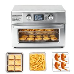 22-liter 1800-watt electric air fryer oven, equipped with 6 stainless steel heating elements, and capable of setting a temperature of 450°F.