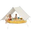 Wooden Sandbox with Large Canopy, Outdoor Sand Box with 4 Bench Seats, Bottom Liner for 8 Kids Aged 3-8, Yellow