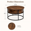 Lift-Top CoffeeTableRound CenterTablewith Hidden CompartmentStorageShelfforLiving Room, Rustic Brown