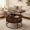 Lift-Top CoffeeTableRound CenterTablewith Hidden CompartmentStorageShelfforLiving Room, Rustic Brown
