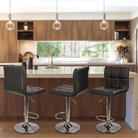 Setof2 Bar Stools Adjustable Swivel Armless Barstools with PU Leather, Black