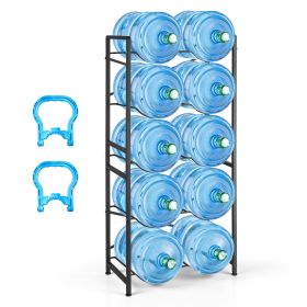 Water Jug Holder, 5 Tiers Double Rows 3 and 5 Gallon Water Bottle Holder for 10 Bottles, Heavy Duty Jug Rack Organizer with Handles, Easy Assembly