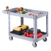Utility Cart, 550 lbs Capacity, 2 Tier Service Cart with 360° Swivel & Fixed Wheels (2 with Brakes), Heavy Duty Plastic Rolling with Storage Tray