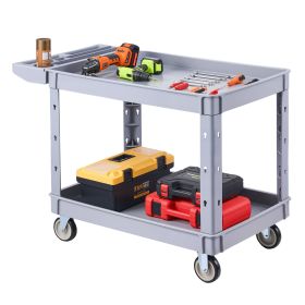 Utility Cart, 550 lbs Capacity, 2 Tier Service Cart with 360° Swivel & Fixed Wheels (2 with Brakes), Heavy Duty Plastic Rolling with Storage Tray