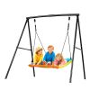 Swing Set for Backyard, 60 x 32 in Swing Seat with Heavy Duty A-Frame Metal Stand, 440 lbs Load Capacity, Reinforced with Spiral Ground Anchors