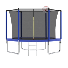 10FT Trampoline for Kids. Includes Safety Enclosure, Basketball Hoop and Ladder. Fast Assembly for Backyard Fun, ASTM Approved