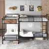 Quad Bunk Bed for 4 Kids, Heavy Duty Metal Twin Bunk Bed Frame, Detachable Triple Bunk Bed, Can Be Divided Into 3 Twin Beds