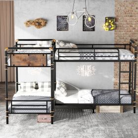 Quad Bunk Bed for 4 Kids, Heavy Duty Metal Twin Bunk Bed Frame, Detachable Triple Bunk Bed, Can Be Divided Into 3 Twin Beds