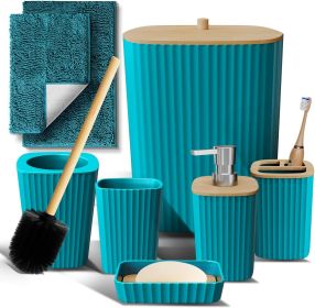 Bathroom Set - Teal Bathroom Accessories Set, 6PC Bathroom Accessory Set, Bathroom Sets with Bathroom Rugs, Toilet Brush, Trash Can & Soap Dispenser