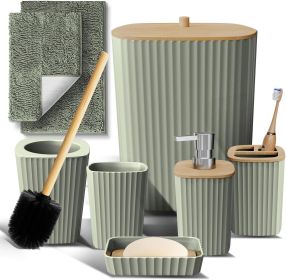 Bathroom Set - Sage Green Bathroom Accessories Set, 6PC Bathroom Accessory Set, Bathroom Sets with Bathroom Rugs, Toilet Brush