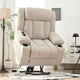 Power Lift Recliner Chair for Elderly,Fabric Lift Chairs for Living Room w/ Extended Footrest,Classic Single Sofa,Home Theater Seat with 2 Cup Holders