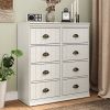 Fluted 4 Drawer Dresser Set of 2, Wood Closet Dresser with Bronze Metal Handles, White Chest of Drawers with Soft-Close Drawers