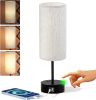 Small Bedside Lamp Touch Control Table Lamp with USB A+C Charging Ports & AC Outlet 3-Way Dimmable Nightstand Lamp with Linen Fabric Shade for Bedroom