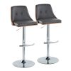 Gianna Mid-Century Modern Adjustable Barstool with Swivel in Chrome Metal, Walnut Wood and Grey Faux Leather with Rounded T Footrest by - Set of 2