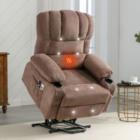 Electric Power lift lounge chair with a USB & Remote with message, heating and vibration functions: Brown
