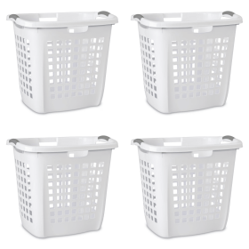 Easy Carry Plastic Laundry Hamper w/ Sturdy Rim and Handles, White, Pack of 4 (Shipment from Walmart)
