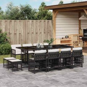 Garden Dining Set Black PE Rattan Large Collapsible