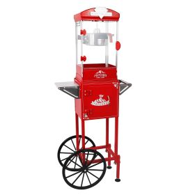 Popcorn Machine with Cart ,Wheels & 10 Oz Kettle Popcorn Maker Measuring 3 plastic spoon Home Theater Popcorn Machine-Red