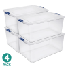 Extra-Large Latching Storage Bin, 105 Quart Clear Plastic Storage Container with Latch Lid, Blue, 4 Pack(Shipment from Walmart)