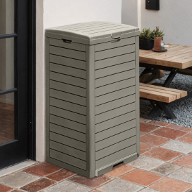 31 Gallon Large Outdoor Trash Bin, Waterproof Resin Garbage Can with Lid & Drip Tray