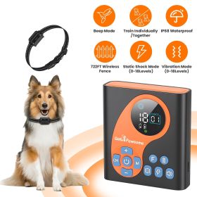 2 In 1 Wireless Dog Fence System with 1/2 Training Collars(Options) Invisible Dog Fence IP68 Waterproof with 722FT Adjustable Range Beep Vibration Sta