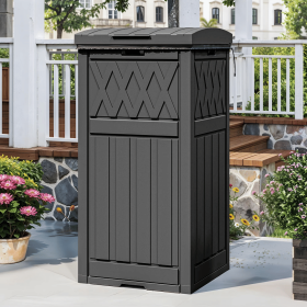31 Gallon Large Outdoor Trash Bin, Waterproof Resin Garbage Can with Lid & Drip Tray, Waste Container,for Porch, Backyard