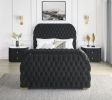 Luxurious King Size 3pc Bed Set Comfort Innovative Design Bed Deeply Tufted Headboard Upholstered Black Velvet Television Lift Built-in Electric Firep
