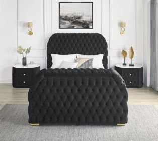 Luxurious King Size 3pc Bed Set Comfort Innovative Design Bed Deeply Tufted Headboard Upholstered Black Velvet Television Lift Built-in Electric Firep