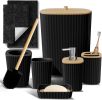 Bathroom Set - Black Bathroom Accessories Set, 6PC Bathroom Accessory Set, Bathroom Sets with Bathroom Rugs, Toilet Brush, Trash Can & Soap Dispenser