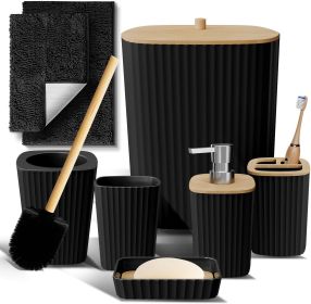 Bathroom Set - Black Bathroom Accessories Set, 6PC Bathroom Accessory Set, Bathroom Sets with Bathroom Rugs, Toilet Brush, Trash Can & Soap Dispenser