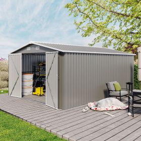 Campcraft Outdoor Storage Shed 10×14 FT with 3 Lockable Doors,Utility Tool Shed Metal Storage Garden Sheds Frame and 4 Vents,for Backyard,Patio,Lawn