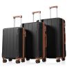 Luggage Sets 3 Piece, Hard shell ABS Lightweight Durable Suitcases with Double Spinner Wheels 20/24/28 Inch (Black Brown)