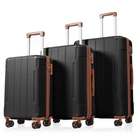 Luggage Sets 3 Piece, Hard shell ABS Lightweight Durable Suitcases with Double Spinner Wheels 20/24/28 Inch (Black Brown)