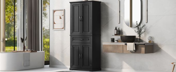 Bathroom Storage Cabinet with Doors and Drawer, Multiple Storage Space, Adjustable Shelf, Black (Old Sku:WF308204AAB)
