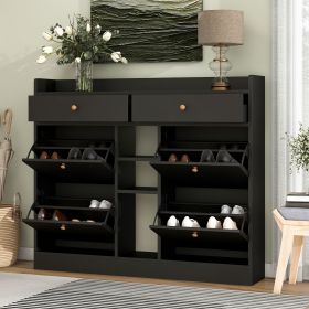 ON-TREND Modern Tipping Bucket Shoe Cabinet with 4 Flip Drawers, Multifunctional 2-Tier Shoe Storage Organizer with Drawers