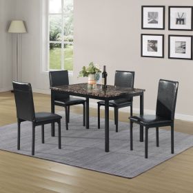 5 Piece Dinette Set with Marble Top - Black; Table & 4 chairs.