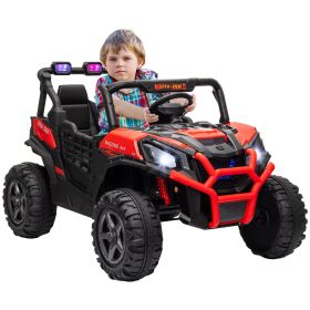 Qaba 2 Seater Electric Car for Kids, 24V Battery Powered Ride on Car with Remote Control, 3 Speed, Slow Start, LED Lights, Music, Horn
