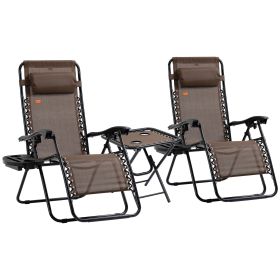 Outsunny Zero Gravity Chair Set with Side Table, Folding Reclining Chair with Cupholders & Pillows, Adjustable Lounge Chair for Pool, Backyard, Lawn