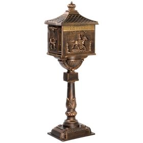 Cast Aluminum Mailbox with Post, Heavy Duty Postal Box with 2 Keys, Baffle Door, Expansion Bolts, Address Panel