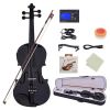 [Do Not Sell on Amazon]Glarry GV102 4/4 Solid Wood EQ Violin Case Bow Violin Strings Shoulder Rest Electronic Tuner Connecting Wire Cloth Black