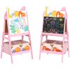 Doubel-Sided Easel w/ Whiteboard, Chalkboard, Storage Boxes Pink