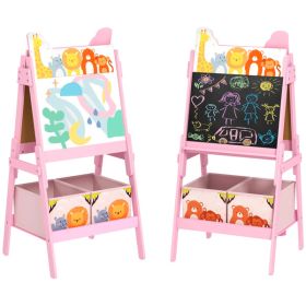Doubel-Sided Easel w/ Whiteboard, Chalkboard, Storage Boxes Pink