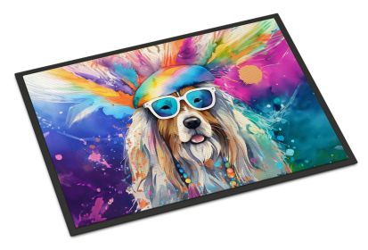 NEW Bearded Collie Hippie Dawg Doormat Front Door Mat Indoor Outdoor Rugs for Entryway, Non Slip Washable Low Pile, 18H X 27W