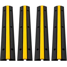 VEVOR 4 Pack of 1-Channel Rubber Cable Protector Ramps Heavy Duty 22046Lbs Load Capacity Cable Wire Cord Cover Ramp Speed Bump Driveway Hose Cable Ram