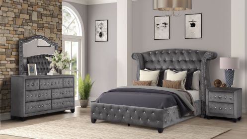 Sophia Full 4 Pc Bedroom Set In Color Gray Made With Wood