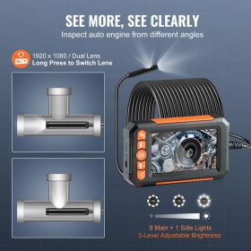 Endoscope Camera with Light, Dual Lens Borescope with 49.2FT Semi-Rigid Cable, 4.3" Screen 1080P Inspection Camera, 8 + 1 LED Lights, 4X Zoom