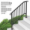 VEVOR Handrails for Outdoor Steps, 3-4 Step Stair Hand Rail Kit, Transitional Iron Railings with Installation Kit, Stair Rails for Seniors