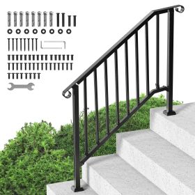 VEVOR Handrails for Outdoor Steps, 3-4 Step Stair Hand Rail Kit, Transitional Iron Railings with Installation Kit, Stair Rails for Seniors