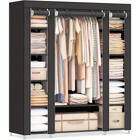 1pc Freestanding Clothes Rack with NonPortable Wardrobe Closet, -Woven Dust Cover, 12 Compartments Storage Organizer, 59 X 17.7 X 69 Inches, Black
